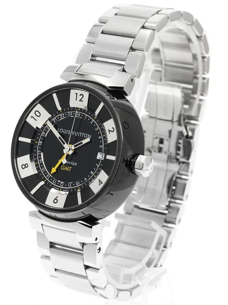 Louis Vuitton Tambour In Black Q113k Gmt Date Automatic Mens Watch951112